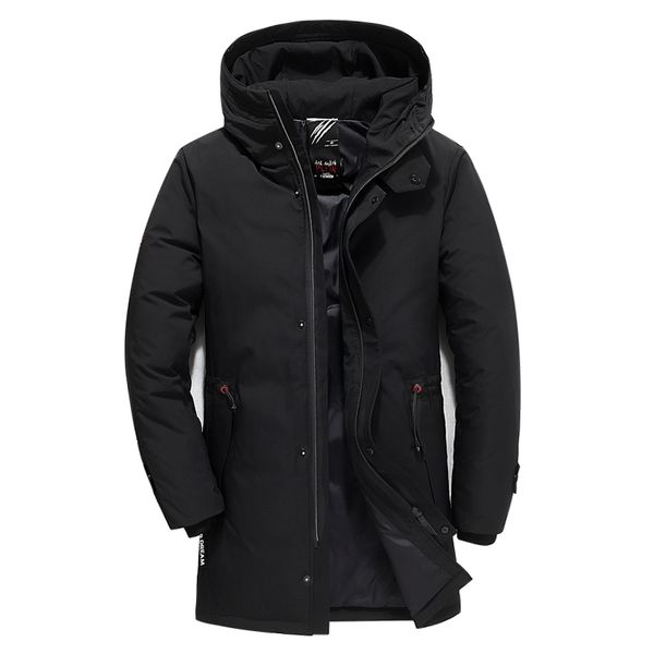 

brand men clothing winter new down jacket fashion slim hooded thick warm white duck down long coat and parka male 5xl 6xl, Black