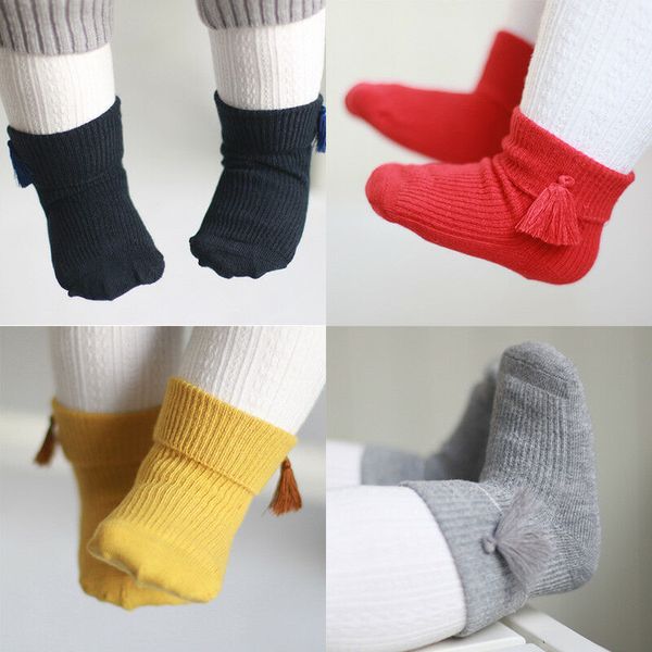 

lovely baby girls tassel short socks infant newborn toddler ankle socks 0-4y autumn winter warm suit, Pink;yellow