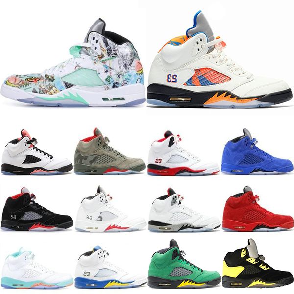 

Top Fashion 5 5s Mens Basketball Shoes Wings Fresh Prince PSG Black White Camo Grey Laney Oreo Designer Shoe Sports Men Trainers Sneakers
