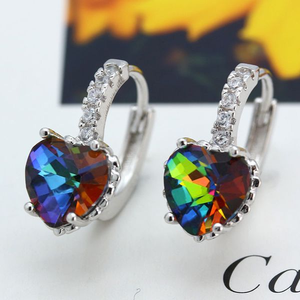 

rainbow color stone hoop earrings for women luxury jewelry cz pave crystal hoop earrings heart couple love o3e129, Golden