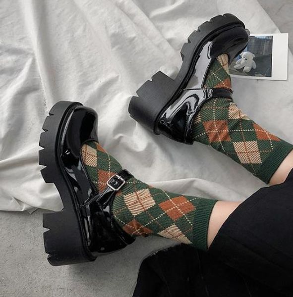 

японская обувь стиль лолита для девочек женщины jk черный готический сгущает студент косплей костюм высокий каблук круглый носок обуви, Black