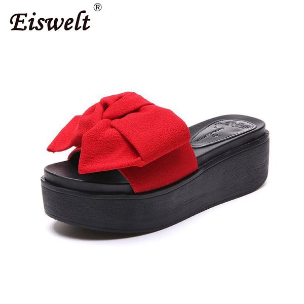

eiswelt big bowtie woman beach flip flops summer sandals slip- resistant slippers platform sandals size 35-40, Black
