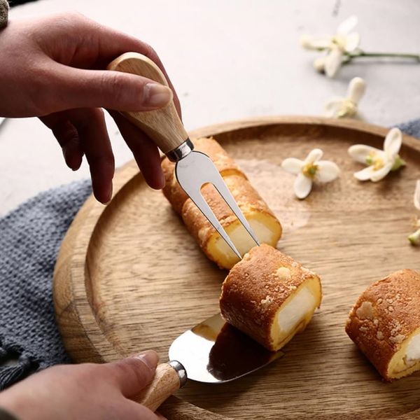 

4pcs set knives bard set oak bamboo wood handle cheese knife slicer kit kitchen accessories cheedse cutter baking accessories cheese tools