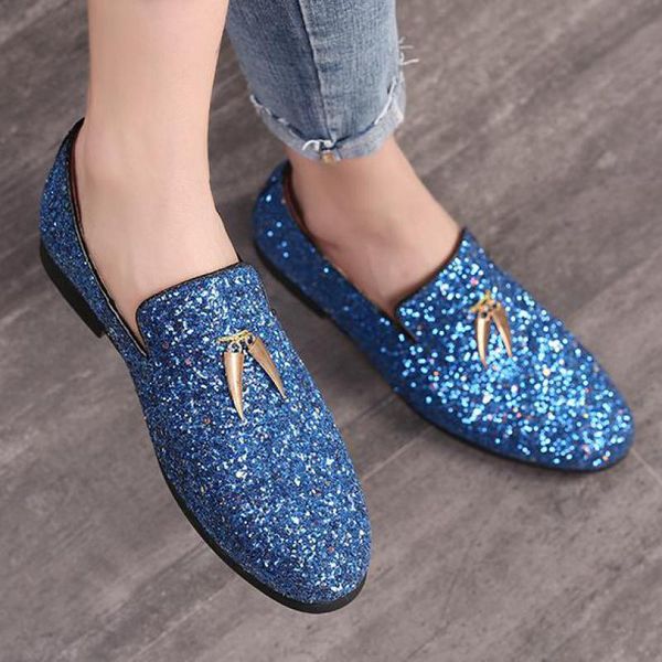 

37~48 plus size white italian glitter loafers mens sequin shoes men pointed toe dress weddings shoes classic loafer formal shoe, Black