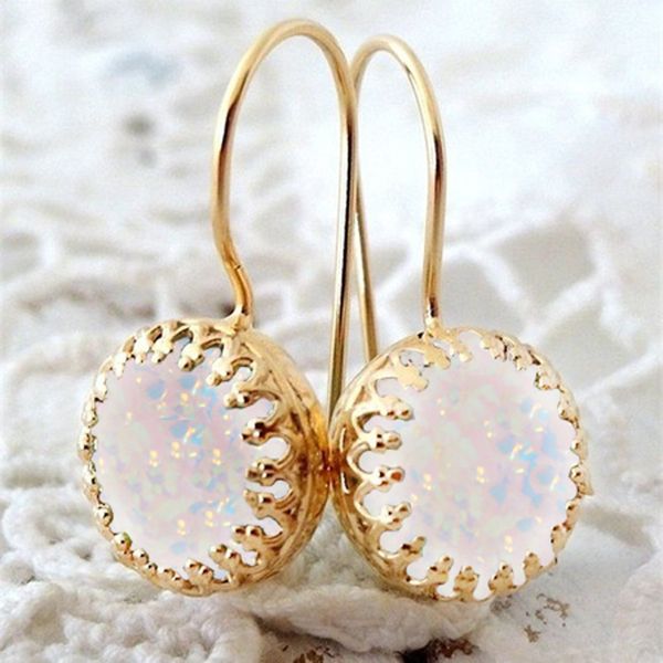 

ywospx gold brincos imitation opals hoop earrings for women jewelry wedding statement brincos engagement earing gift, Golden