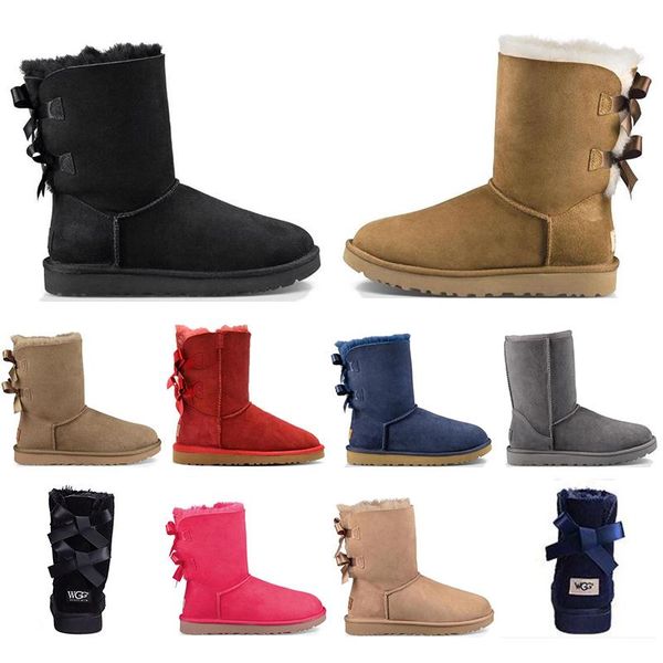 

with socks uugg australia women girl classic snow boots bowtie ankle short bow fur boot for winter black chestnut