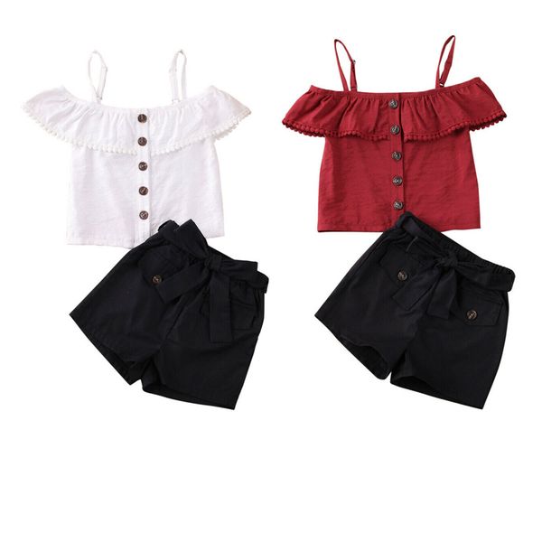 

citgee1-6years лето малышей детская одежда baby girl ruffled кнопка crop top + шорты юбки комплекты комплект, White