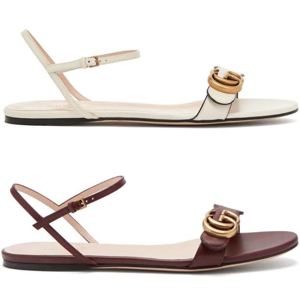

Branded women leather flat heel andal de igner lady gold toned letter print leather ankle trap rubber ole andal, Black