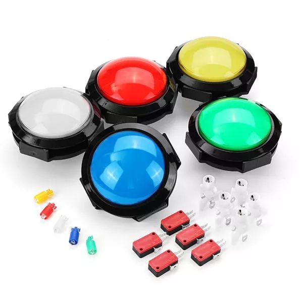 Arcade Oyun Konsolu Kontrolör DIY 100MM 10cm LED Yeşil Kırmızı Mavi Sarı Beyaz Yuvarlak Düğmesi - Sarı