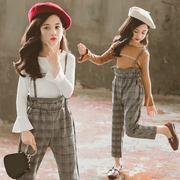 

girls clothing sets autumn winter kids long sleeve shirts + rompers pants suits children baby girl clothes 7 8 9 10 12 13 year t200526, White