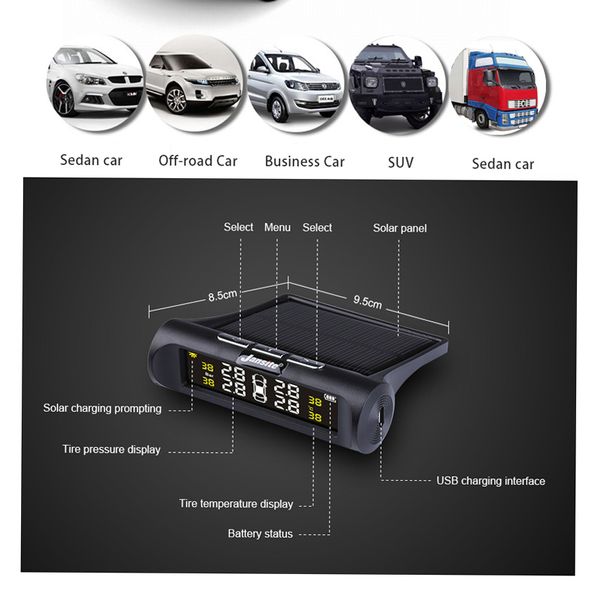 

smart car tpms tyre pressure monitoring system solar power digital lcd display auto security alarm systems tyre pressure