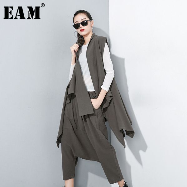 

eam] wide leg pants three pieces suit new round neck long sleeve black loose fit women fashion tide spring autumn 2020 1a827, White