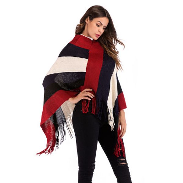 

fashion brand designer knitted cloak for women winter autunm tassel irregular sweater wool blend knitted pullover, White;black