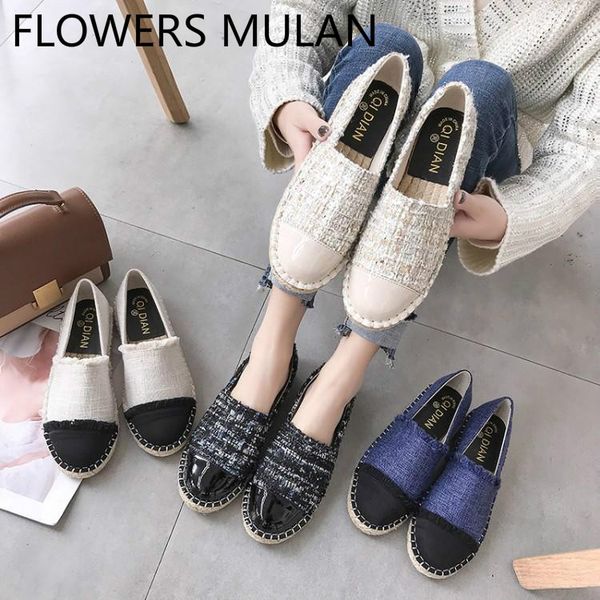 

designers shoes women luxury 2019 round toe shallow slip on casual shoes patchwork fisherman slip on loafers girl flats, Black