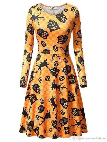 

printed dress halloween party female dresses causal crew neck long sleeve party dress autumn womens digital, Black;gray