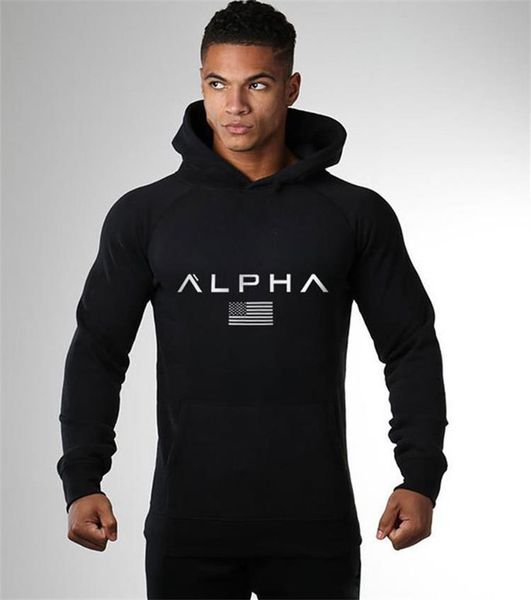 

new alpha hoodies men autumn fashion brand pullover cotton long sleeve white blacksportswear sweatshirt men's tracksuits moleton, Black