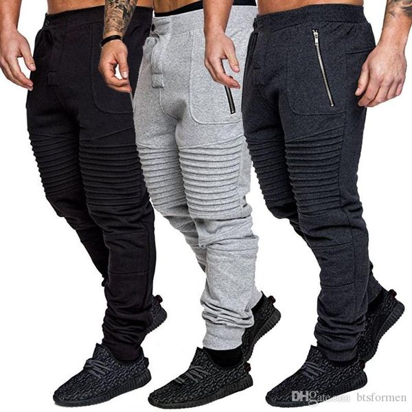 

Solid Color Mens Pants Striped Pleated Mens Pants Skinny Panelled Casual Mens Trousers