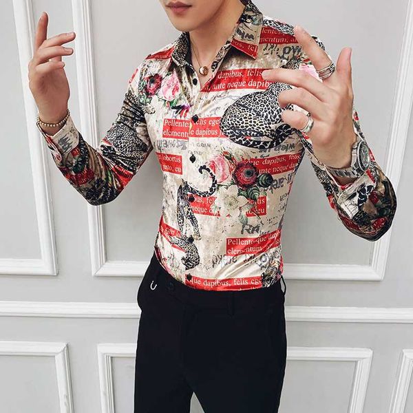 

winter stylish party dress long sleeves new casual baroque velvet mens silk shirts flannel leopard print clothing, White;black