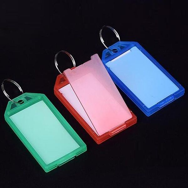 

new 50pcs metal ring colorful plastic key fobs luggage id card name label tag keyring keychain classification key chains, Slivery;golden