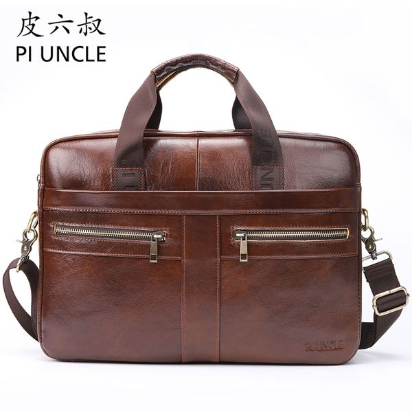 

2019 new men's leather briefcase fashion handbag retro messenger bag business folder casual layer cowhide men's bag pi uncle