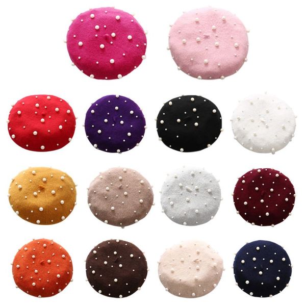 

1pc women luxury elegant beret cap faux pearl rivet embellishment starry sky elastic retro beanie tam hat, Blue;gray