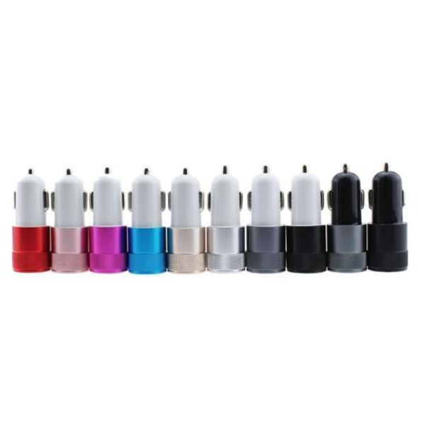 

2019 aluminum alloy 2 usb ports universal intelligent charging strong compatible dc12-24v 2.1a dual usb car charger for all mobile phone