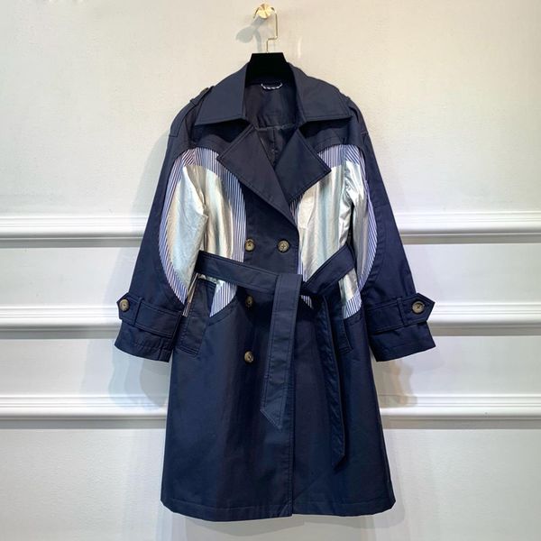 

red roosarosee designer women fashion autumn outwear vintage stripes print patchwork long sleeve female trench new overcoat, Tan;black