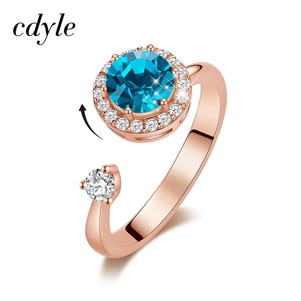 

cdyle rose gold ring embellished with crystal from swarovski birthstone jewellery adjustable size rings for female birthday gift, Golden;silver
