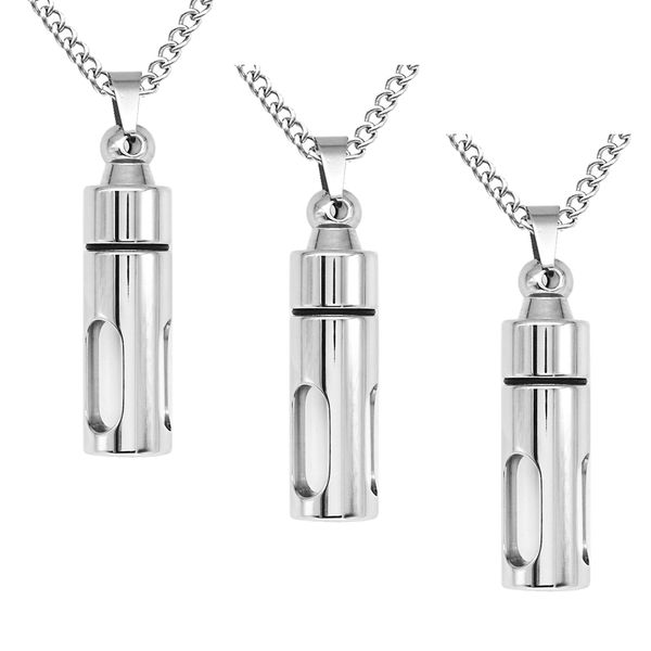 

3pcs stainless steel keepsake tube bottle liquid holder pendant necklace, Silver