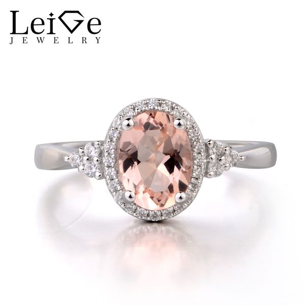 

leige jewelry natural morganite 925 sterling silver ring fine pink gemstone oval cut engagement wedding ring gifts for her, Golden;silver