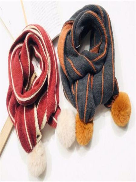 

collar boy fall and winter warm scarf baby girl with thick wool collar cross knitting scarf hair ball bkx004, Red;brown