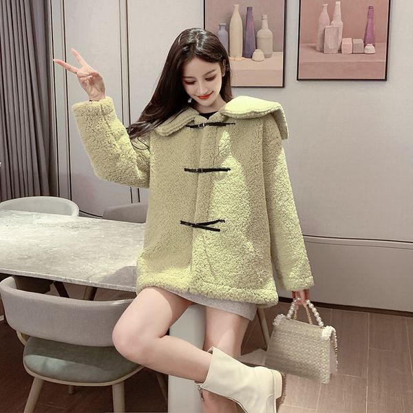 

2019 new peter pan collar loose season lambs wool short fur blouse shirt white red green 2306