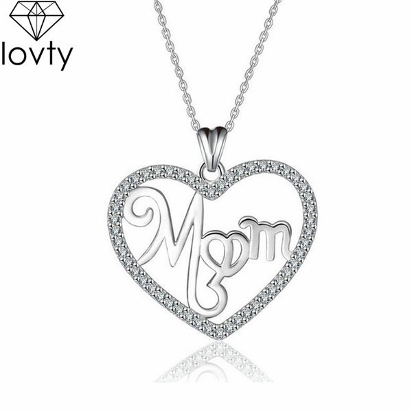 

lovty love mom necklace mama fashion heart 925 silver cubic zirconia pendant necklace mother's day gift for mom jewelry