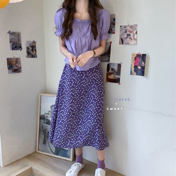 

skirts womens floral high elastic waist spring summer sweet looose vintage stylish women skirt ankle-length popular retro chic, Black