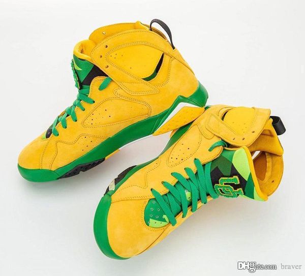 

release authentic air 7 retro high oregon ducks pe uo basketball shoes men 7532jordan university yellow green 7s sneakers with original box