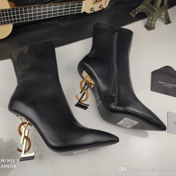 

2020 autumn and winter new fashion ladies high heels exquisite and comfortable woman alphabet high heel boots leather material size 35-41, Black
