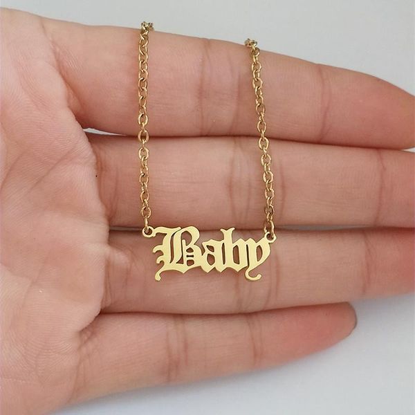 

bulk 10pcs angel necklace letter charm princess choker stainless steel jewelry bff baby girl statement necklace women kid's gift, Silver