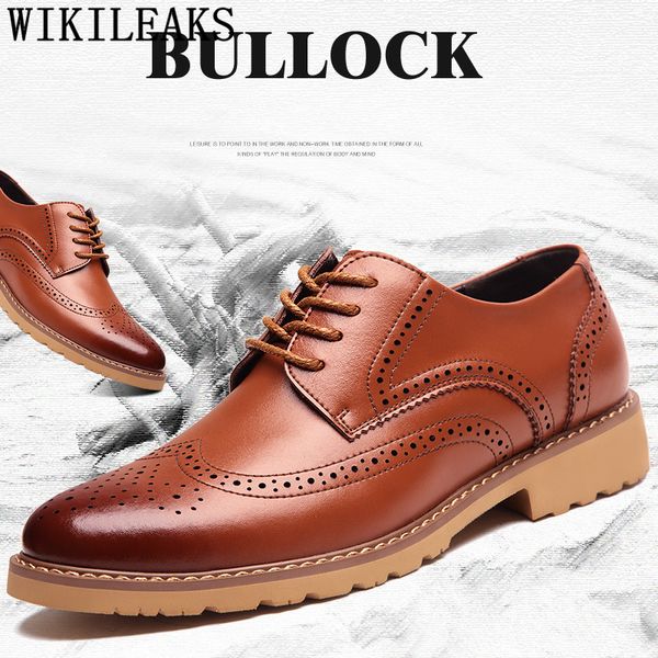 

mens dress shoes genuine leather mens brogues elegant men shoes italian men famous brand sepatu pria herren schuhe, Black