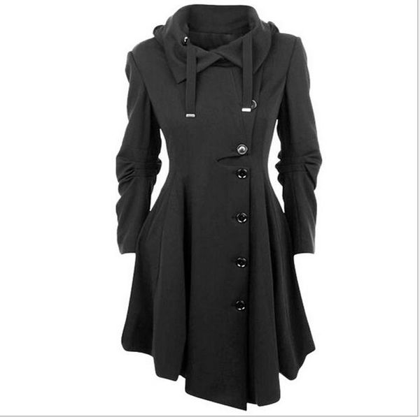 

fashion long medieval trench coat women winter black stand collar gothic coat elegant women vintage female s-4xl