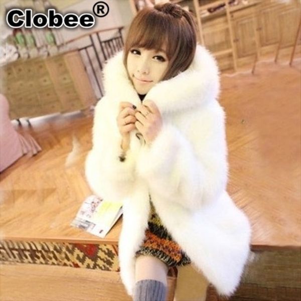 

white fur coat for women 2019 winter warm sobretudos compridos branco medium-long hood fur faux coat female x683, Black