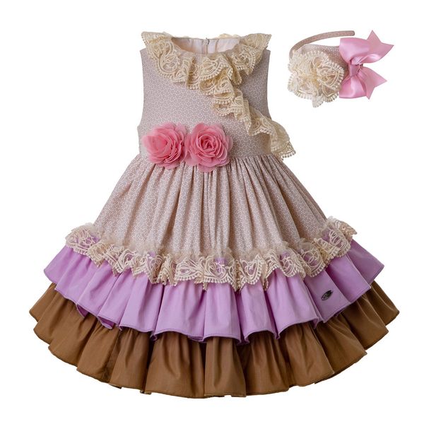 

Pettigirl бежевые платья для девочек с розовым цветком девушки одеваются на свадьбу л