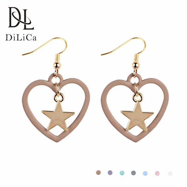 

dilica cute drop earrings for women star statement earrings trendy alloy heart geometric earring jewelry, Silver