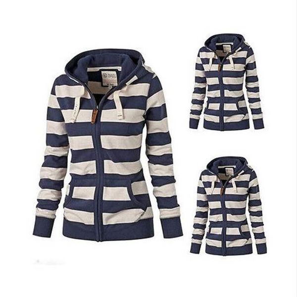 

women's ladies ladies casual long-sleeved striped slim pockets zipper lapel cardigan sweater hoodies, Black