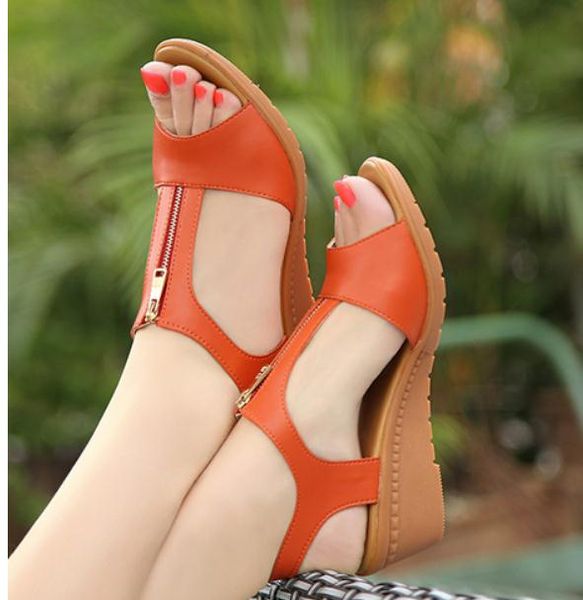 

2019 women's sandals in summer with new style slope heel @34, Black
