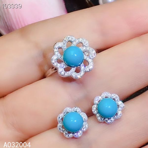 

kjjeaxcmy fine jewelry 925 sterling silver inlaid natural blue turquoise ring earring set supports test, Black