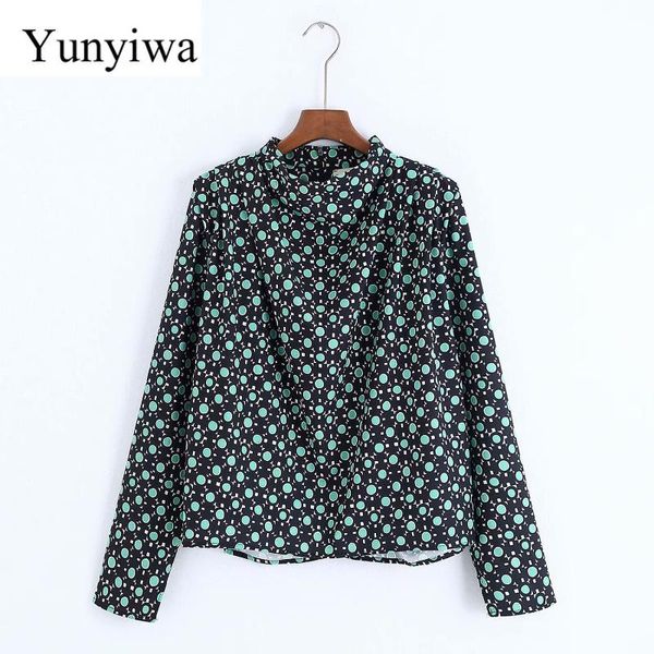 

2019 women's green printed long sleeve shirt womens blouse turtleneck blouses clothes blusas camisas mujer, White