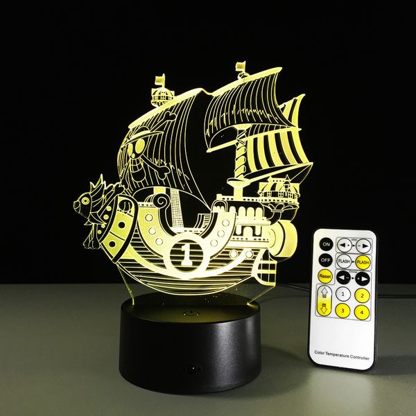

3d sailing sea ship boat night light rgb changeable mood lamp led light ac5v usb decorative table lamp touch or remote control