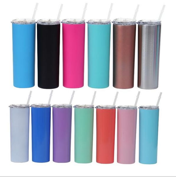 

2019 new 20oz stainless steel skinny tumbler vacuum insulated straight cup beer coffee mug glasses with lids and straws