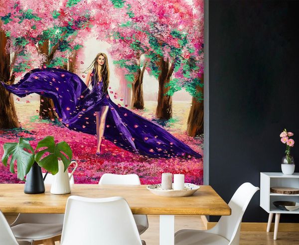 

self-adhesive] 3d blue girl in flowers 38592 wall paper mural wall print decal murals