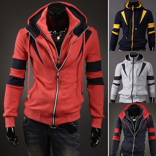 

2019 spring and autumn new double-layered men clothes with zipper multi colors for choice men's slim hood cardigan men's jacket, Black